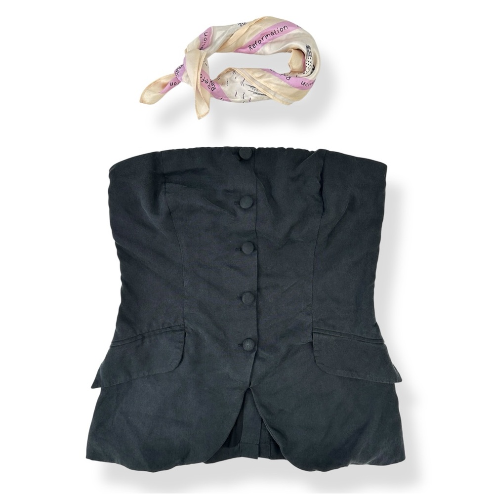 Reformation Tonya Top - Black Strapless Blazer Style Blouse Shirt Top sz 6 - Picture 12 of 13